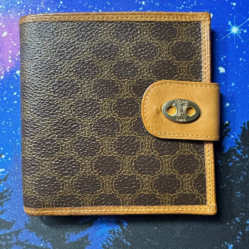 Celine Dark Brown and Tan Monogram Wallet